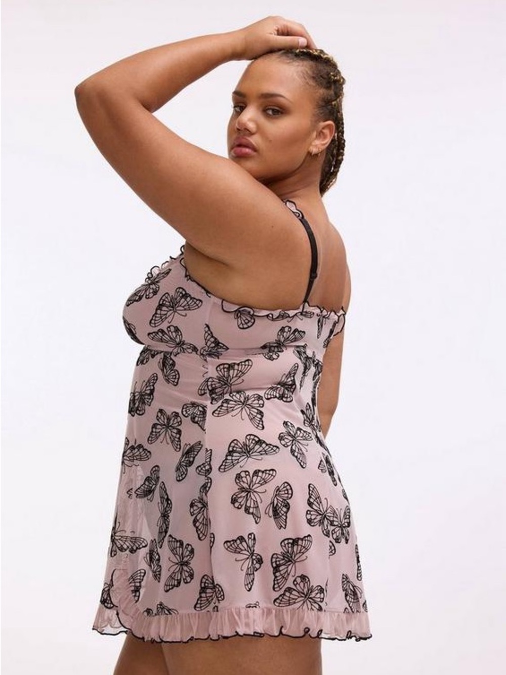 torrid Pink Butterfly Print Chemise with Black Lace Trim - Picture 2 of 11